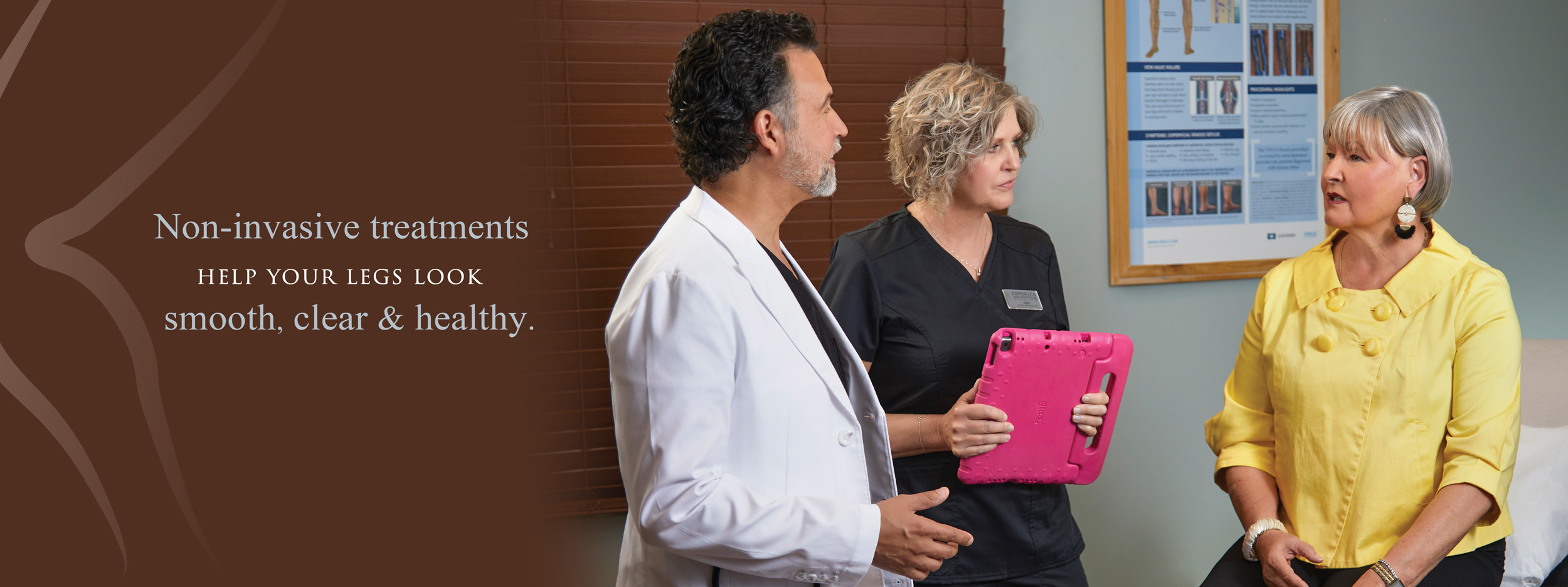 Patient receiving Leg Vein Aesthetic Treatment consultation at Espinoza Vein Institute, South Carolina